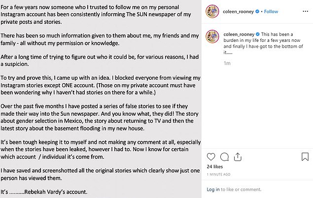 Statement: The feud between the WAGs erupted after Coleen revealed that she had set a trap to see who was responsible for the leaks, which earned her the nickname 'Wagatha Christie'