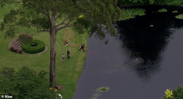 NSW Police divers spent hours searching a pond on the Wildenstein property at Mt Wilson on Saturday