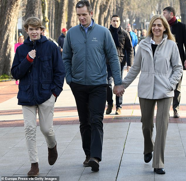 Urdangarin works at the Imaz & Asociados law firm in Vitoria, while Cristina lives in Geneva with their four children, including Miguel, left