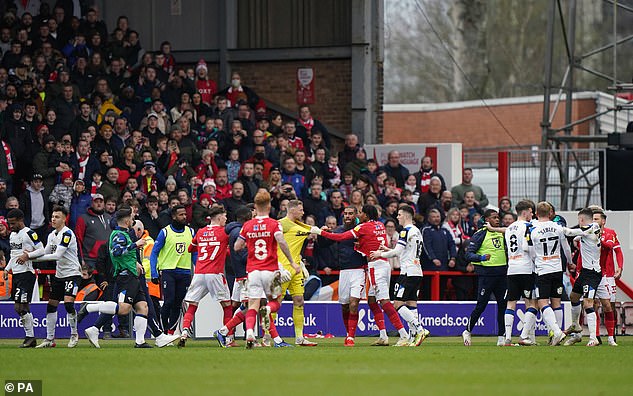 Nottingham Forest's match with Derby County saw a firework thrown onto the pitch