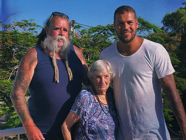 Lineage: Buddy Franklin, considered one of the greatest AFL players of the modern era, is a Noongar-Whadjuk man. He is pictured here with his father and grandmother