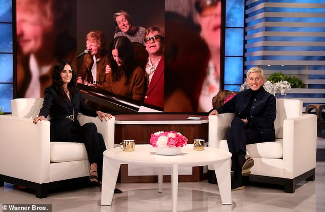 Tiny Dancer! Then Cox said she has been playing the piano for the past two years and she plays a lot for Instagram. Now Courteney is playing with Ed Sheeran and Elton John and they play a clip of Cox playing with Elton and Ed. The audience ate it up