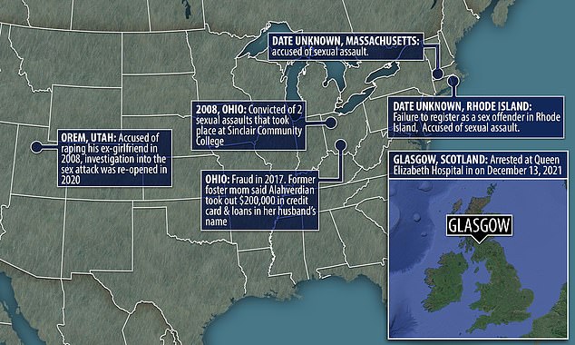 This map shows the trail of havoc and alleged criminal behavior carried out by Nicholas Alahverdian across the US