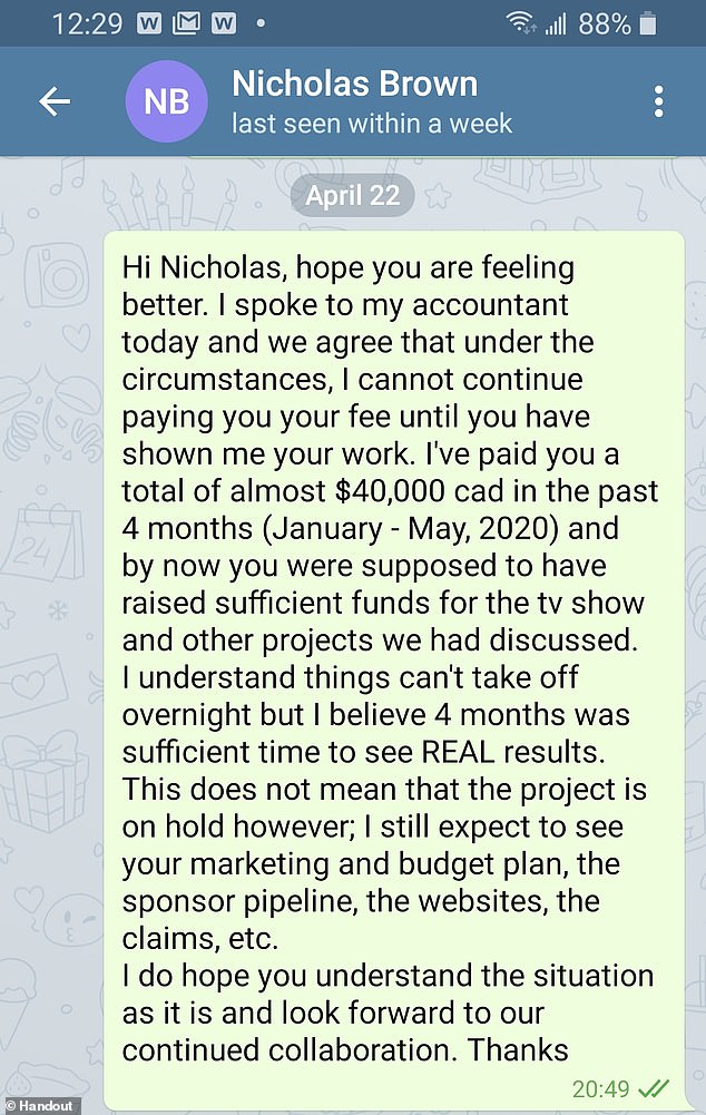 Antypas sent Alahverdian a text in late April, tell him she needed to see his work in order to keep paying him