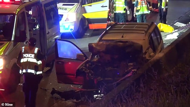 Five children between the ages of 12 and 14 were rescued from the burning wreckage by shocked witnesses, including an off-duty police officer (pictured is the scene)