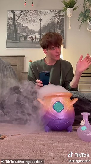 After the user taps a wand on the cauldron, mist comes out and there are lights and sounds