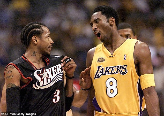 Although the photo itself is never clearly visible in the video, it appears to come from 2001, when Iverson's Philadelphia 76ers met Bryant's Los Angeles Lakers in the NBA Finals (pictured)