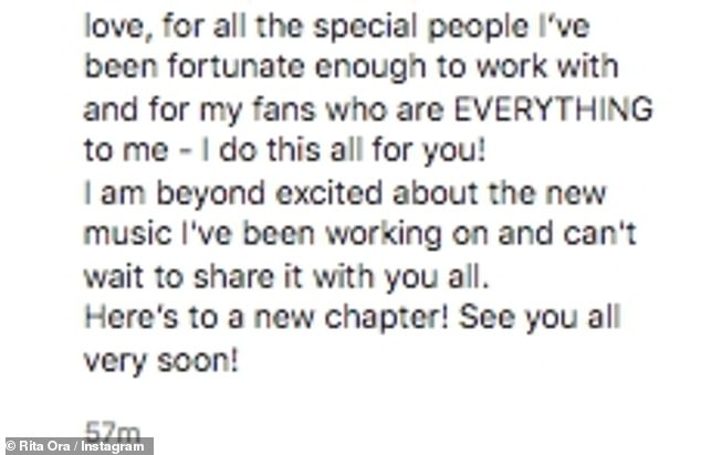 Deal: Rita wrote: 'I'm THRILLED to announce that I am partnering with BMG!!! I couldn't be happier that they will be my label family moving forward
