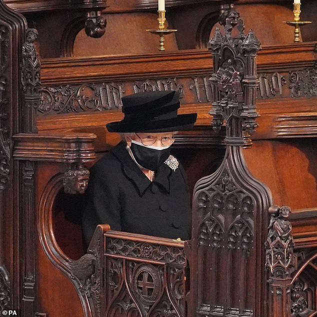 Pictured: The Queen at Prince Philip's funeral in April last year