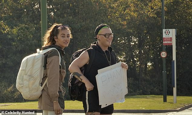 Hitchhikers: The pair are initially seen hitchhiking at a petrol station as they both say: 'So rude!'