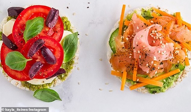 The savoury rice cakes include the caprese salad with pesto, mozzarella, olives, tomato and basil leaves and her sushi flavour includes avocado, vegetables, smoked salmon and ginger
