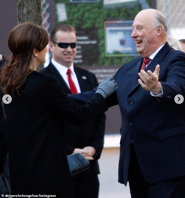 King Harald VI was also seen giving Mary a very warm welcome during one of her recent state visits in a picture shared by the Norwegian royal household