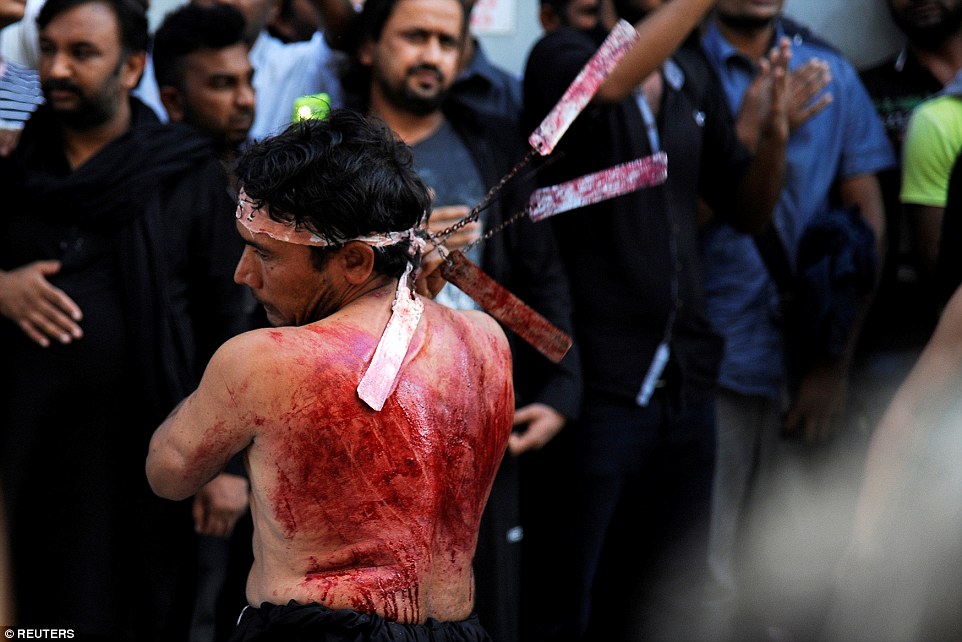 Shocking acts of self-flagellation to mark Ashura were also captured in Piraeus, near Athens in Greece